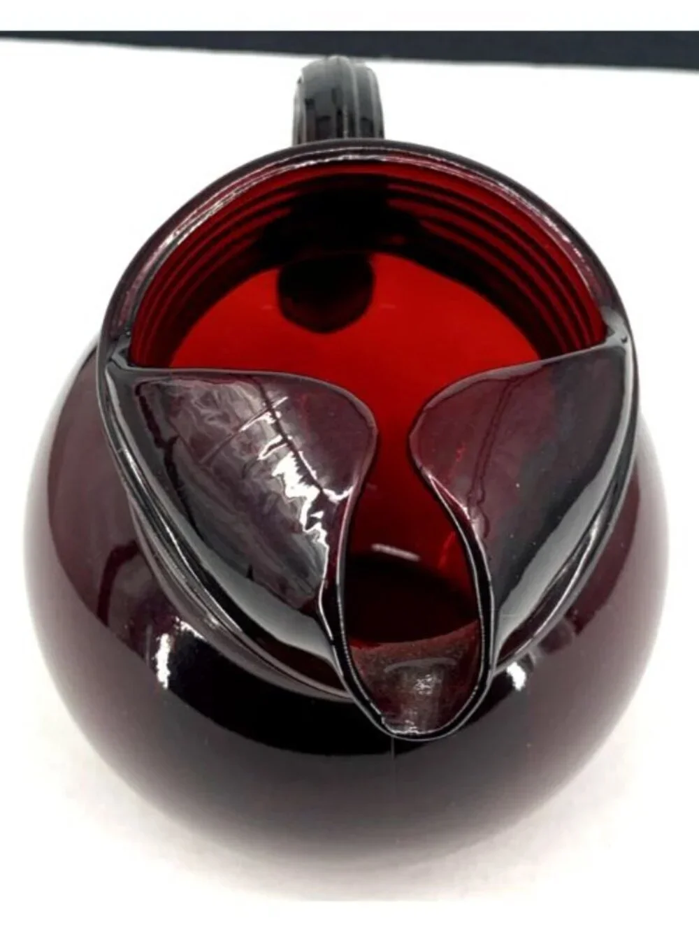 Anchor Hocking Royal Ruby Red Glass Small Tilt Ball Pitcher Ice Lip 6